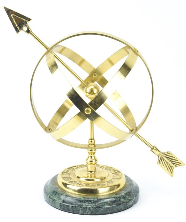 Gilt Metal & Green Marble Armillary Sphere Statue (1 of 8)