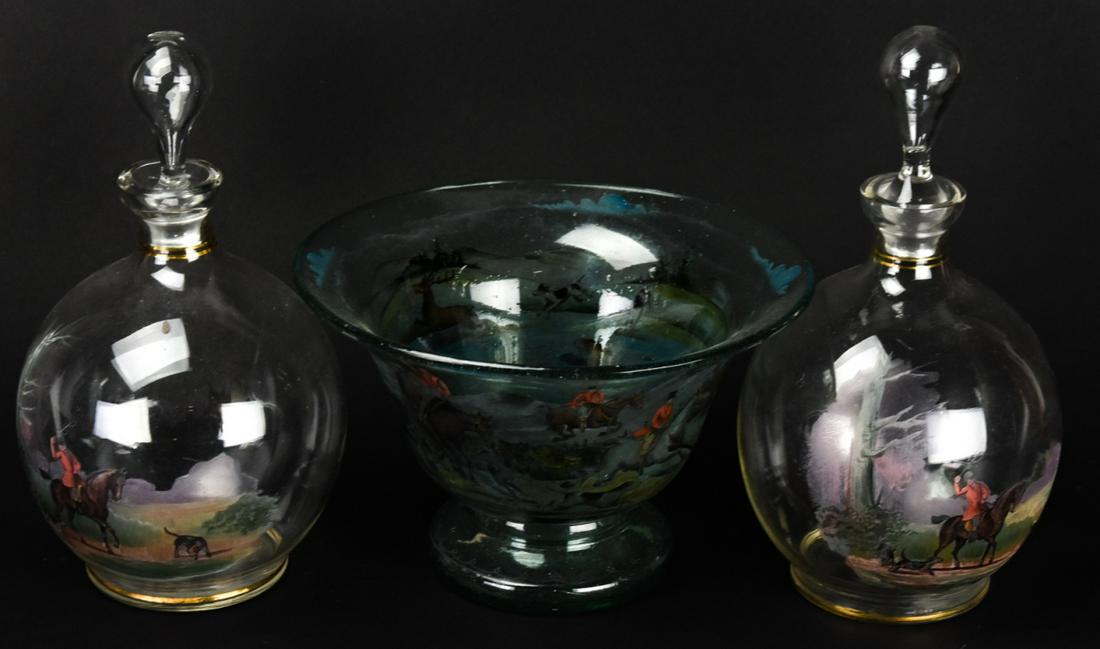 Set Hand Blown & Painted Decanters & Footed Bowl (1 of 9)