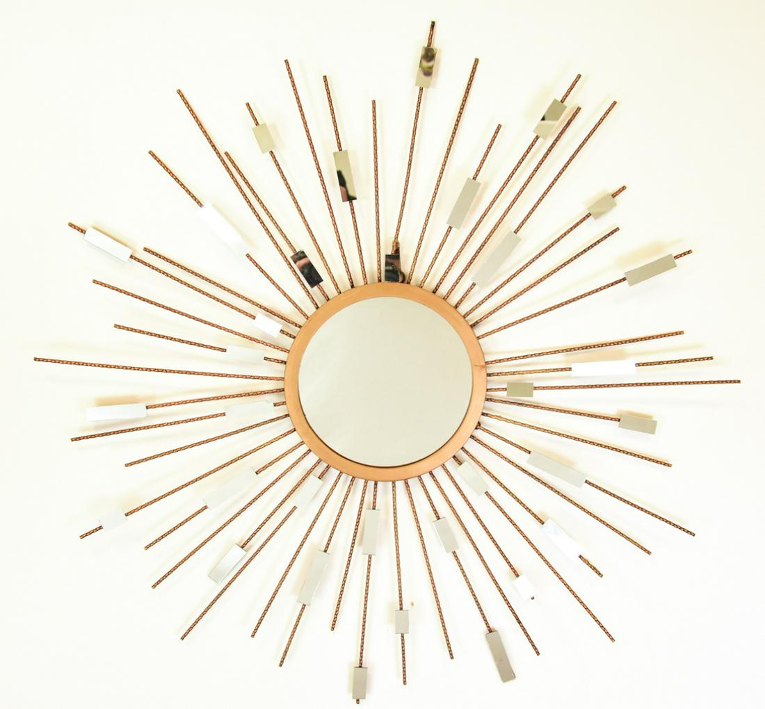 Contemporary Metal Copper Toned Sunburst Mirror (1 of 8)