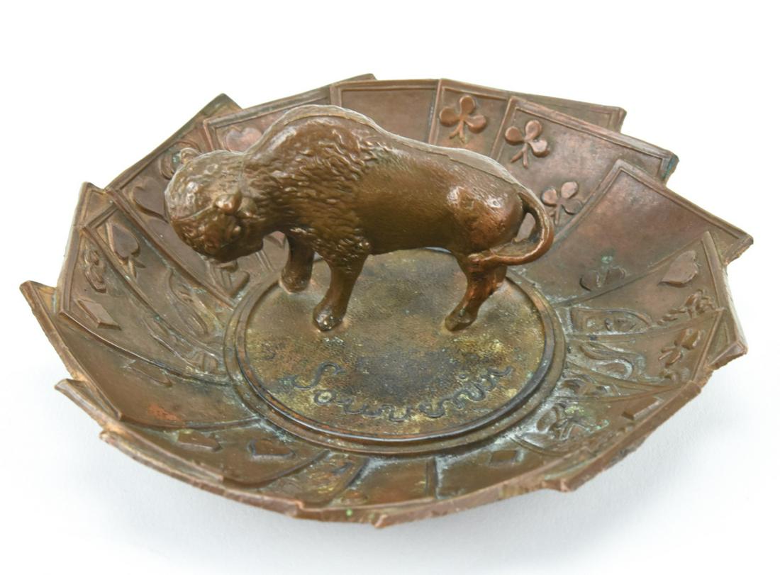 Antique Bronze Dish w Buffalo & Playing Cards (1 of 8)