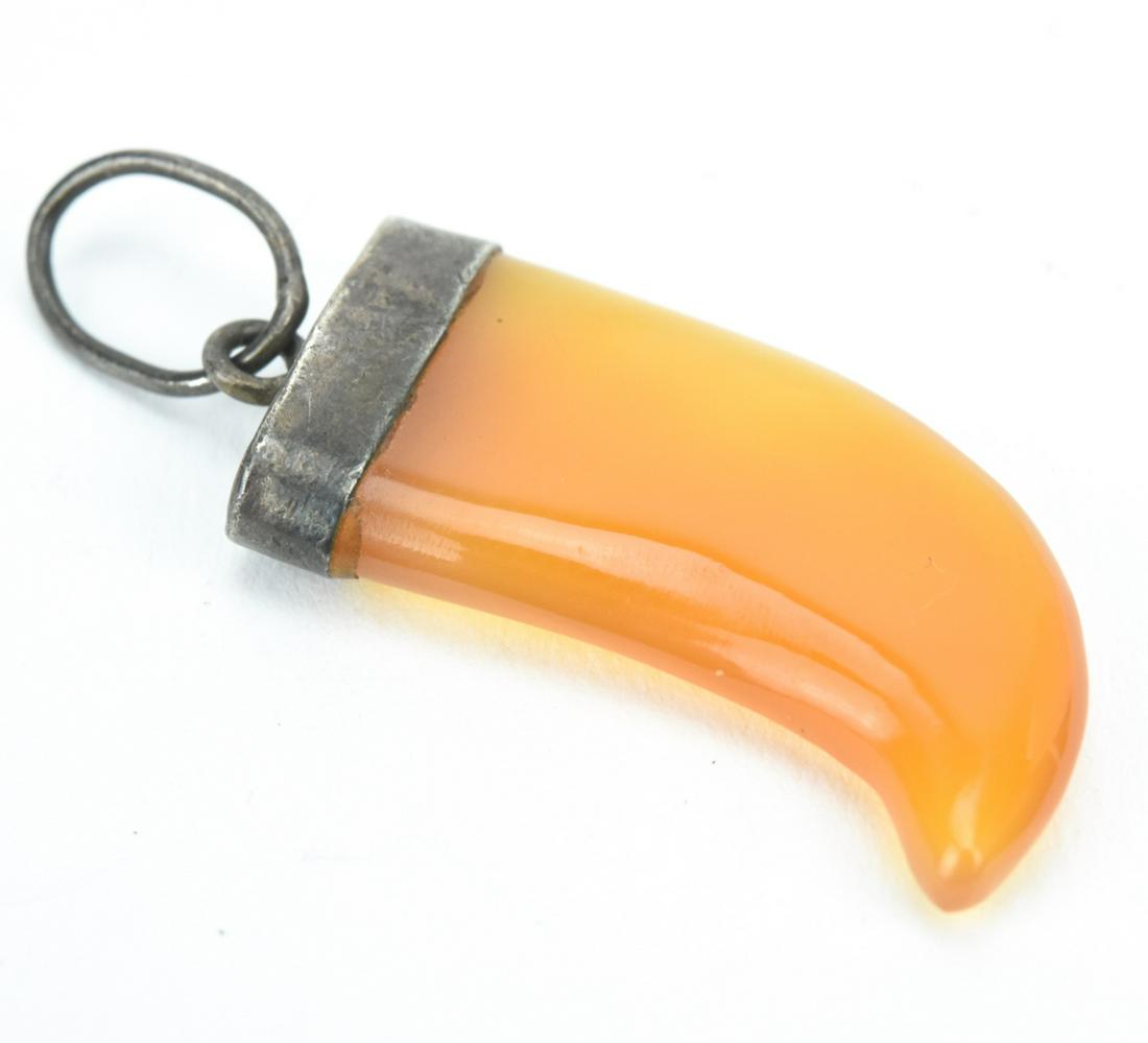 Vintage Sterling & Carnelian Carved Horn Pendant: Vintage Sterling & Carnelian Carved Horn Pendant. Measures just under 1.5 inches in length.