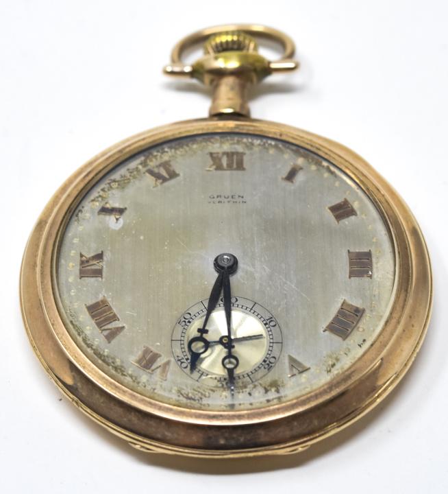 Art Deco Gruen Verithin Gold Filled Dress Watch: Art Deco Gruen Verithin Gold Filled Dress Watch / Pocket Watch. Measures 2.5 inches in length. Face is marked "Gruen Verithin".