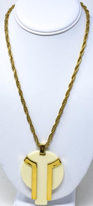 Vintage C 1970s Trifari Gilt & Acrylic Necklace: Vintage C 1970s Trifari Gilt & Acrylic Necklace. Signed. Chain measures 20 inches in length.