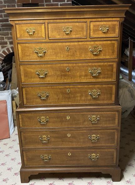 Henredon Chippendale Banded Burled Highboy Dresser (1 of 7)