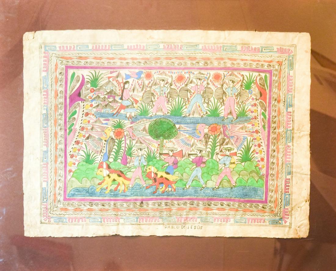 Framed Sign Traditional Mexican Painting w Figures (1 of 8)