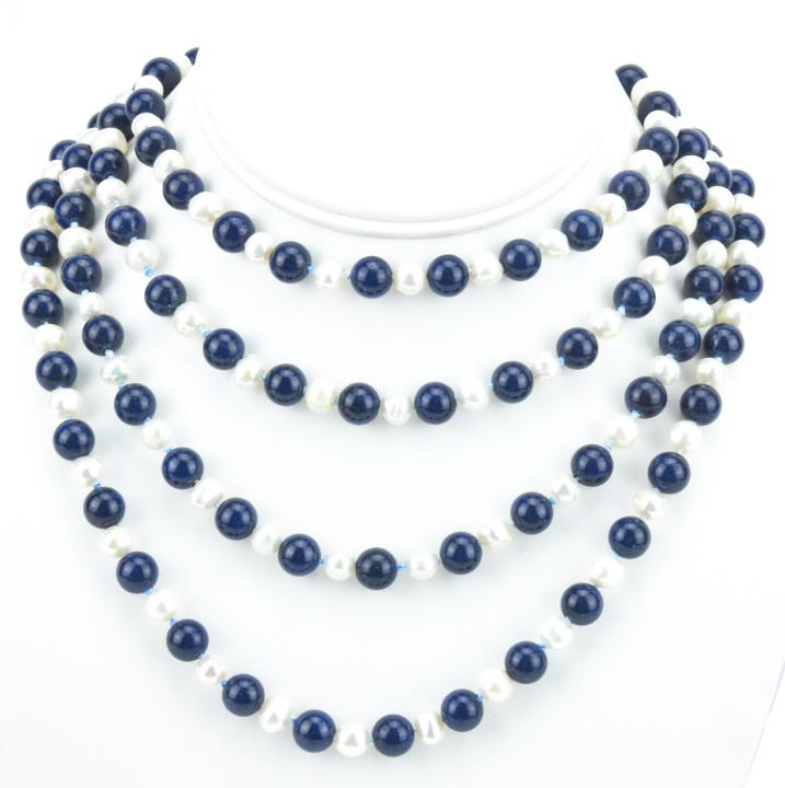 Hand Knotted Necklace W Baroque Pearls & Lapis (1 of 6)