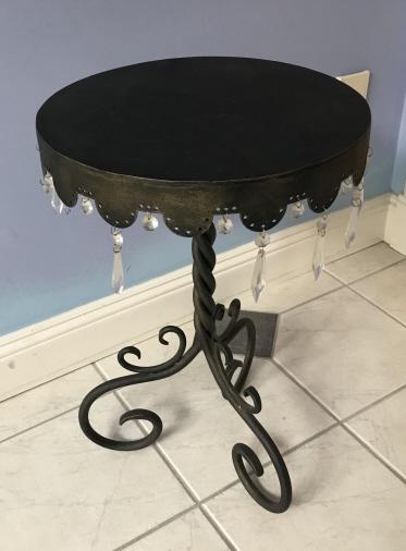 Wrought Iron Pedestal Base End Table W Crystals (1 of 2)