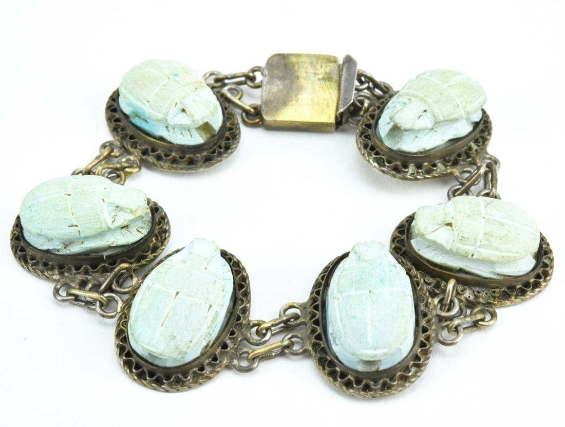 Antique Silver Egyptian Revival Scarab Bracelet (1 of 5)