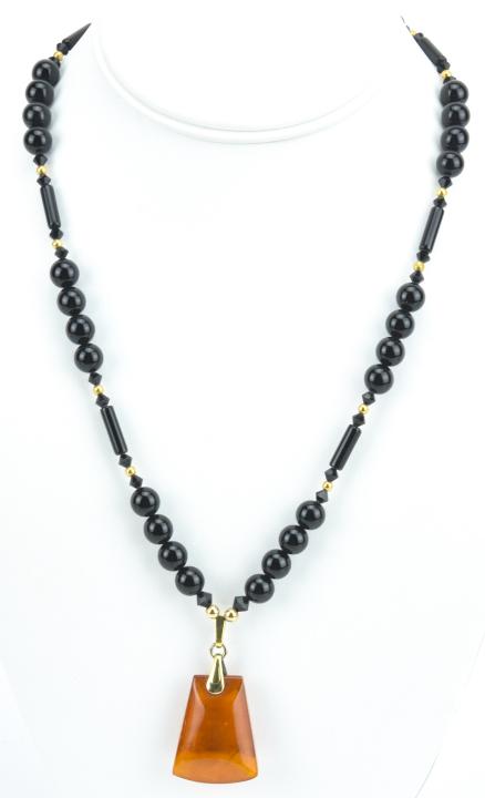Vintage Russian Necklace W Onyx Jet & Amber (1 of 8)