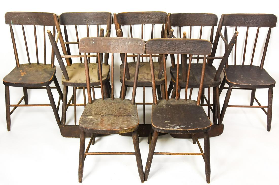 10 Antique Carved Amish Spindle Back Dining Chairs (1 of 7)