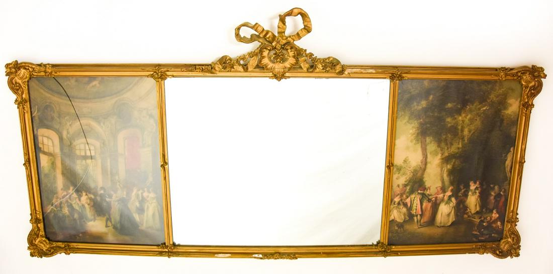 Antique Rococo Mantle Mirror w 2 Lithographs (1 of 12)