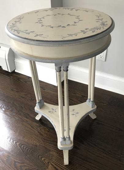 Hand Painted Blue & White Round End Table (1 of 3)