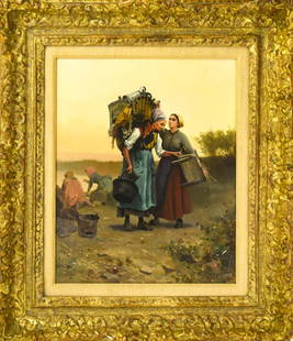 Daniel Ridgway Knight Oil Painting On Board: Daniel Ridgway Knight Oil Painting On Board. Born 1839 in Pennsylvania, died 1924 in Paris, France. Signed on bottom right corner "D.R. Knight, Paris, 75." Well-detailed oil painting on board of