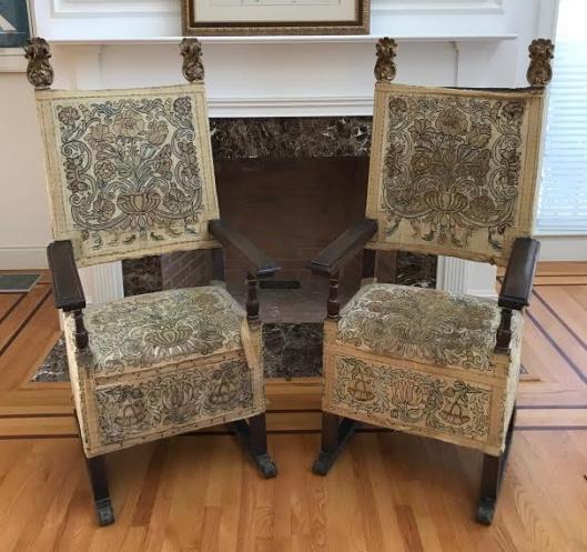 Pair of Antique 18th C Tapestry Throne Armchairs (1 of 7)