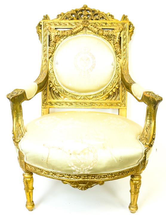 Antique French Rococo Carved Gilt Throne Chair (1 of 9)