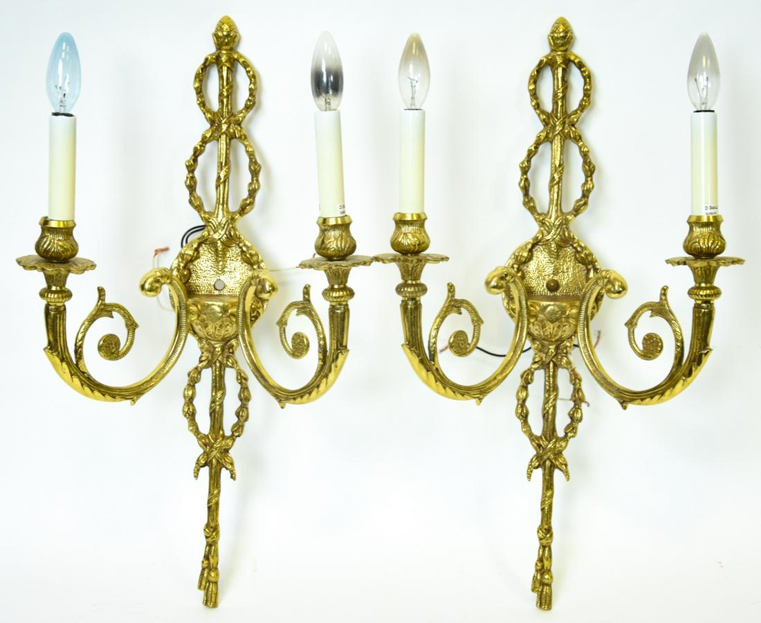 Pair Neo Classical Style Brass Tone Wall Scones (1 of 7)