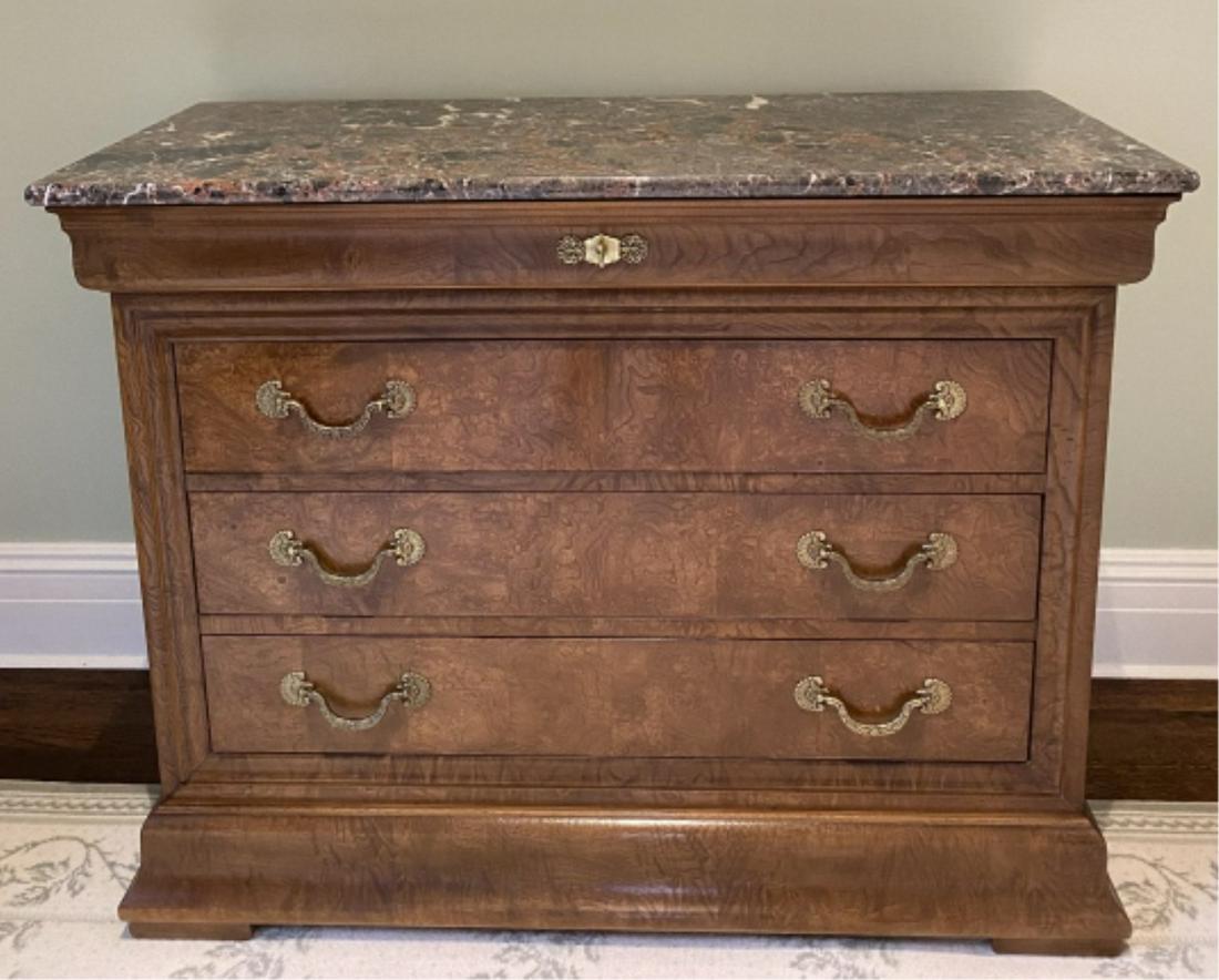 Henredon Marble Top Burled Commode (1 of 7)
