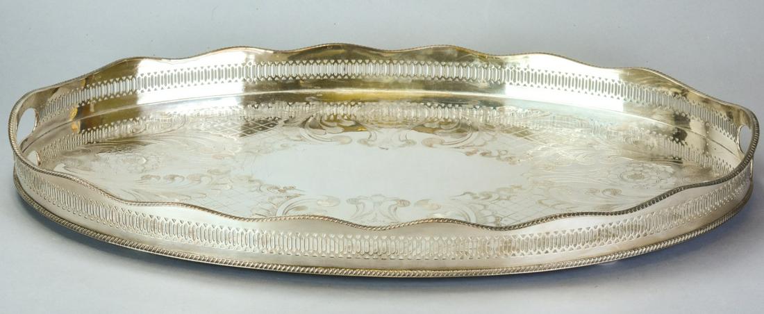 Large English Cheltenham Silver Tray W Gallery (1 of 9)
