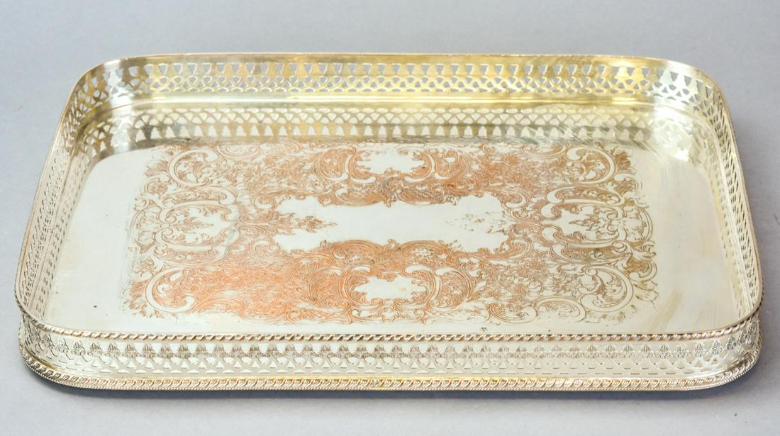 Antique English Silver Plate Tray W Gallery (1 of 8)