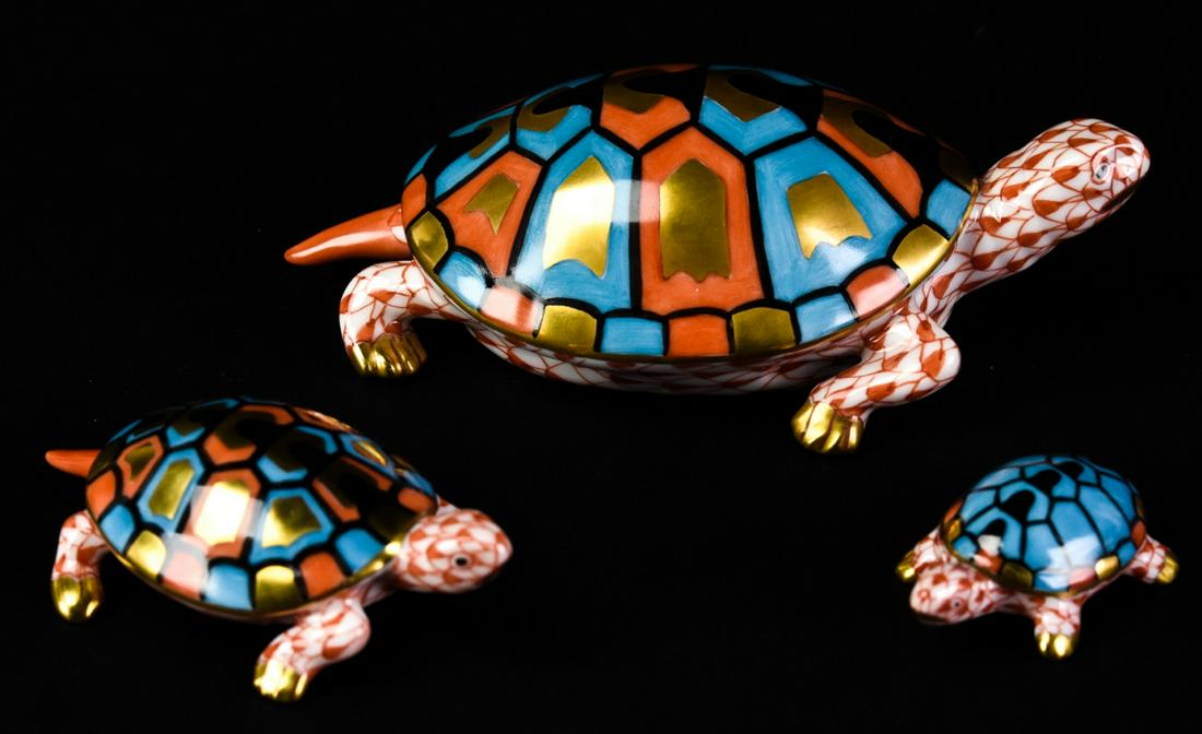 Trio Herend Hand Painted Turtle Figurines (1 of 9)