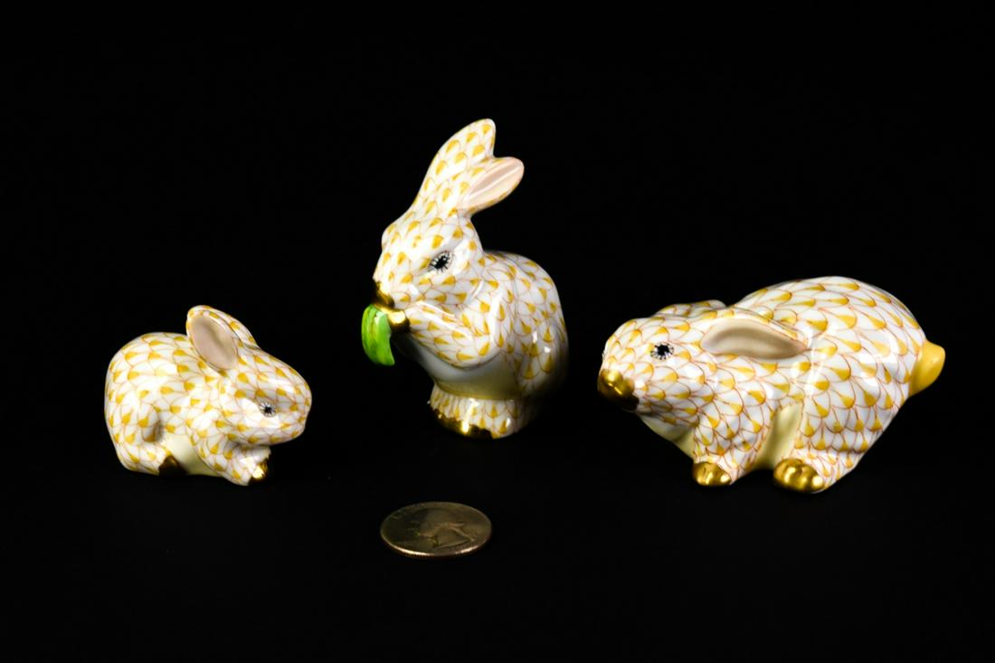 Trio Herend Porcelain Hand Painted Bunnie, Rabbits (1 of 9)
