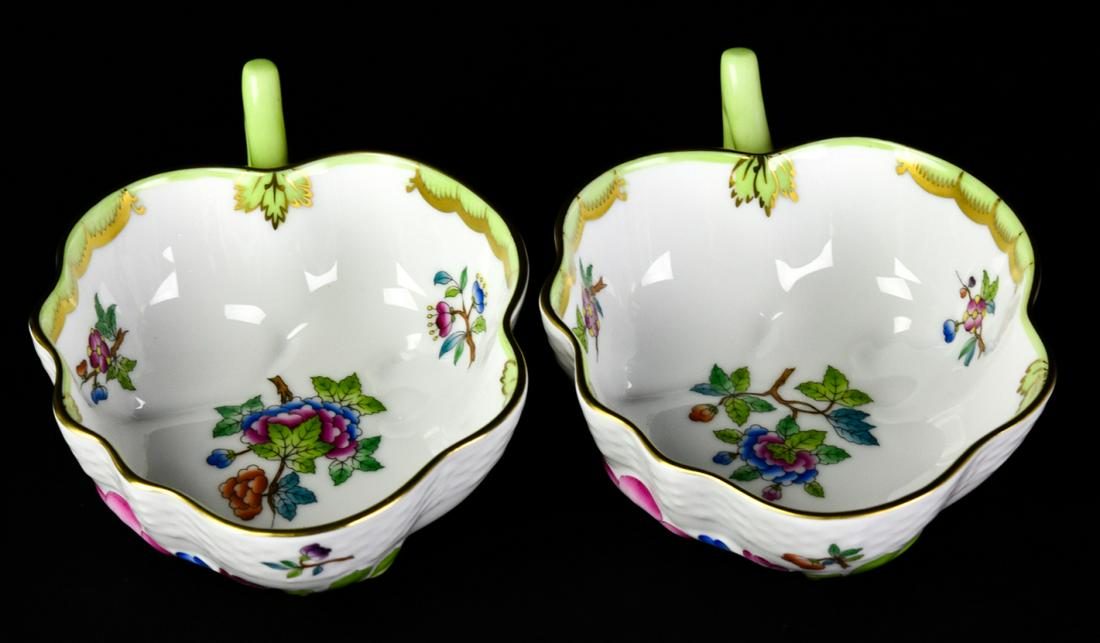 Pair Herend Deep Leaf Scalloped Dishes w Handles (1 of 8)