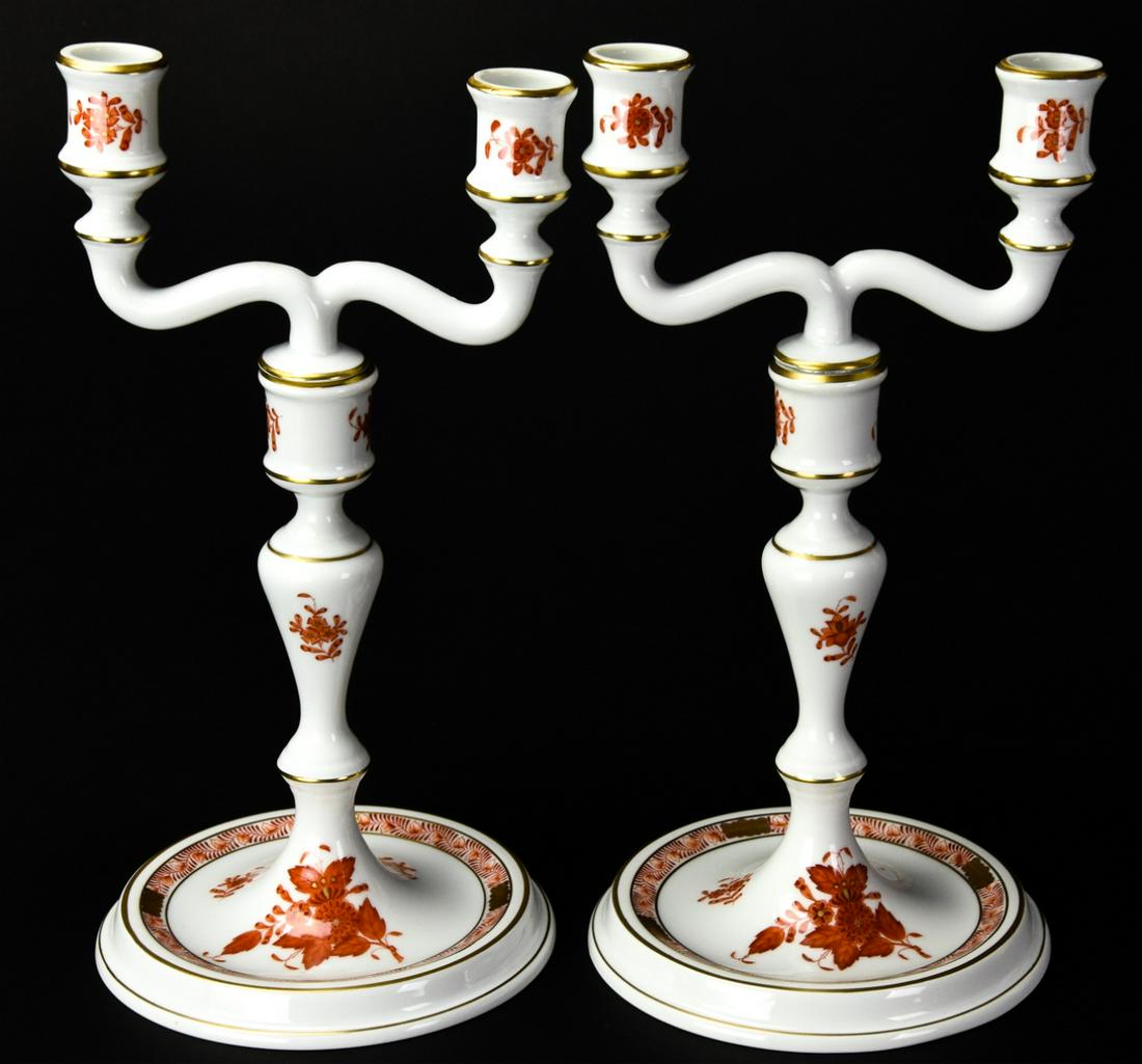 Pair Herend Porcelain Double Arm Candelabras (1 of 9)