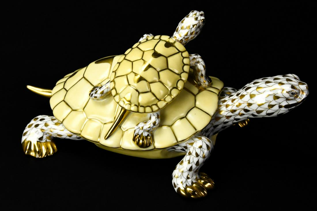 Herend Porcelain Hand Painted Turtle w Baby Turtle (1 of 7)