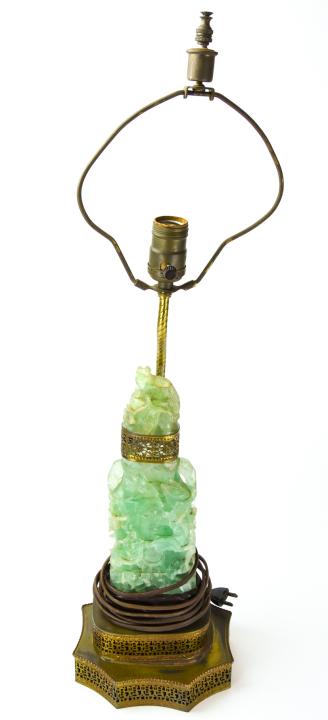 Antique Hand Carved Chinese Green Florite Lamp (1 of 9)