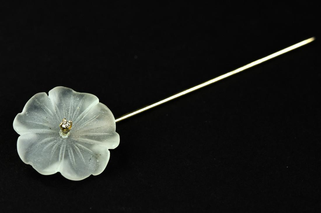 Estate 14kt Gold Rock Crystal Diamond Stick Pin (1 of 6)