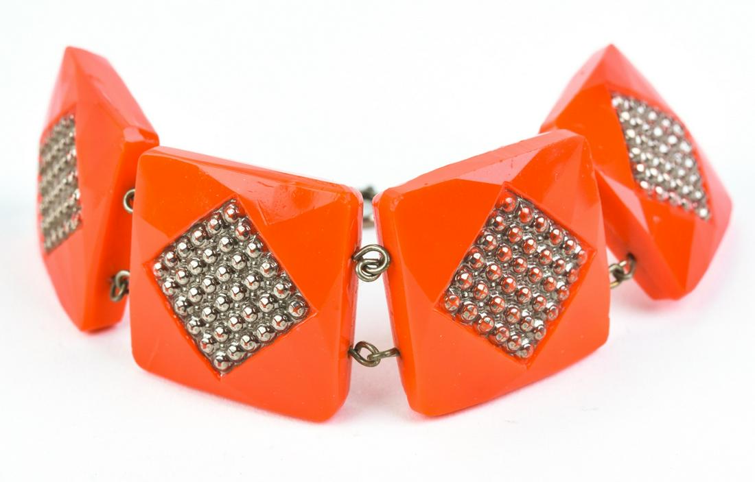 Antique Art Glass & Cut Steel Panel Bracelet (1 of 6)