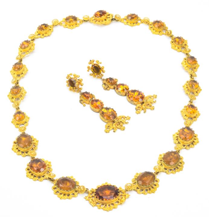 Antique 19th C Citrine Glass Pinchbeck Jewelry Set (1 of 9)
