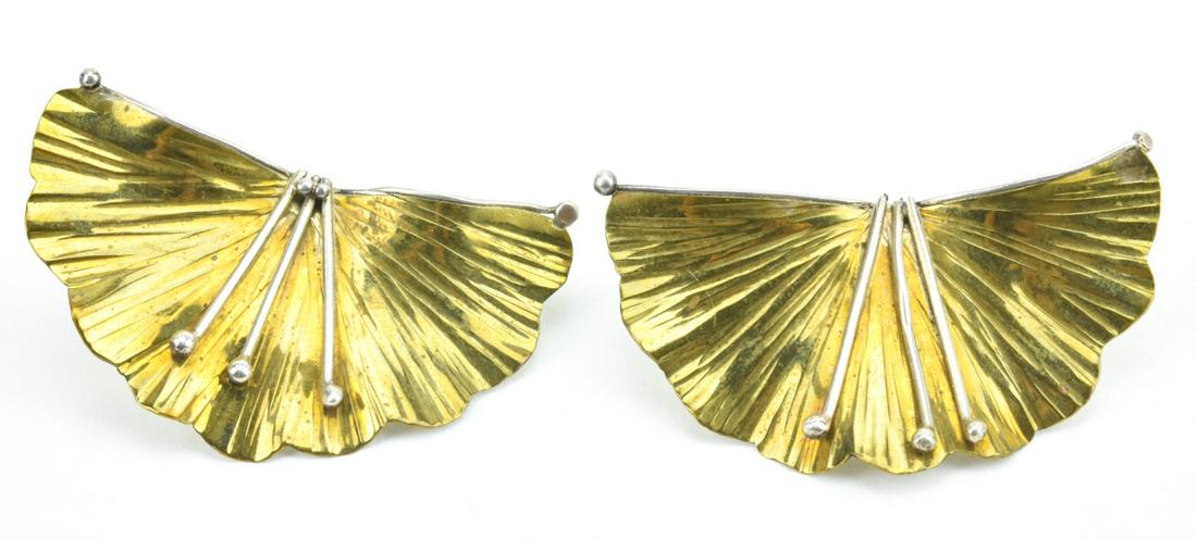 Pair Gold Over Sterling Silver Large Fan Earrings (1 of 6)