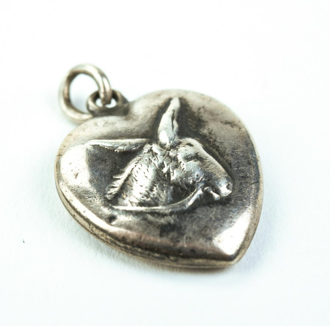 Antique 19th C Sterling Puffy Heart w Pegasus: Antique 19th C Sterling Puffy Heart w Pegasus Necklace Pendant or Chain. Measures .75 of an inch in length.