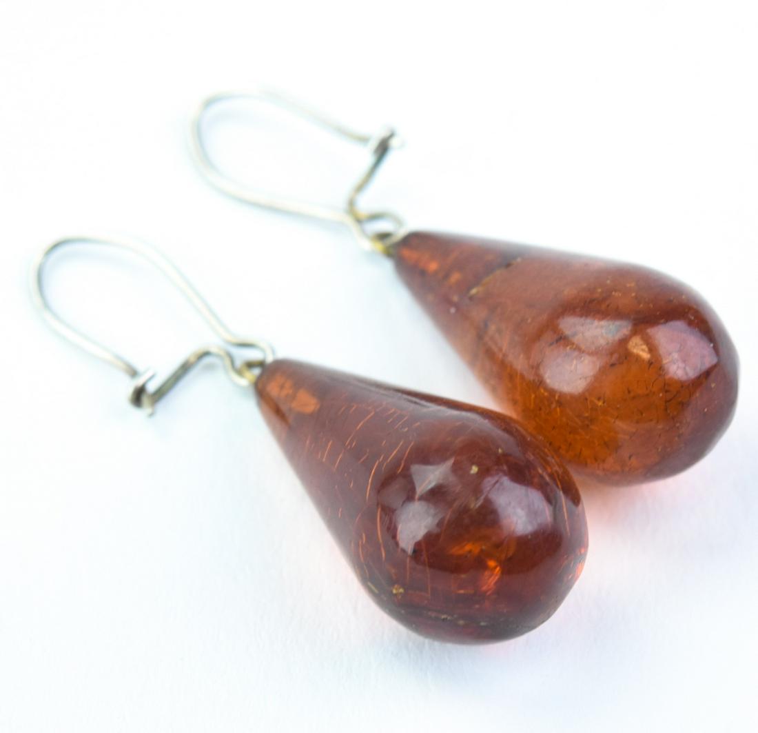 Pair Of Vintage Sterling Silver & Amber Earrings (1 of 6)