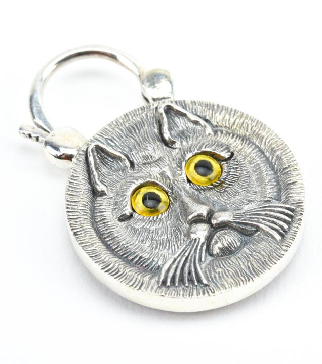 Figural Padlock Form Necklace Pendant W Agate Cat (1 of 6)