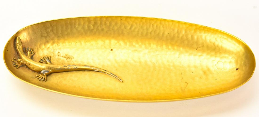 Antique Hand Hammered Gilded Dish W Lizard (1 of 6)