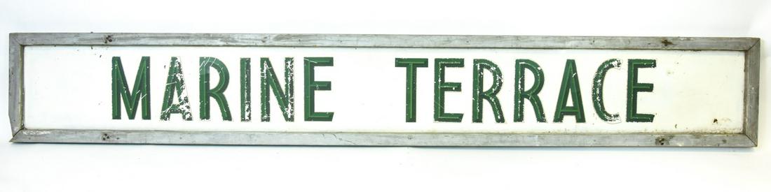 Antique "Marine Terrace"  White & Green Tin Sign (1 of 8)