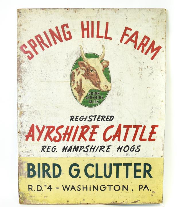 Antique "Spring Hill Farm Ayrshire Milk" Wood Sign (1 of 9)
