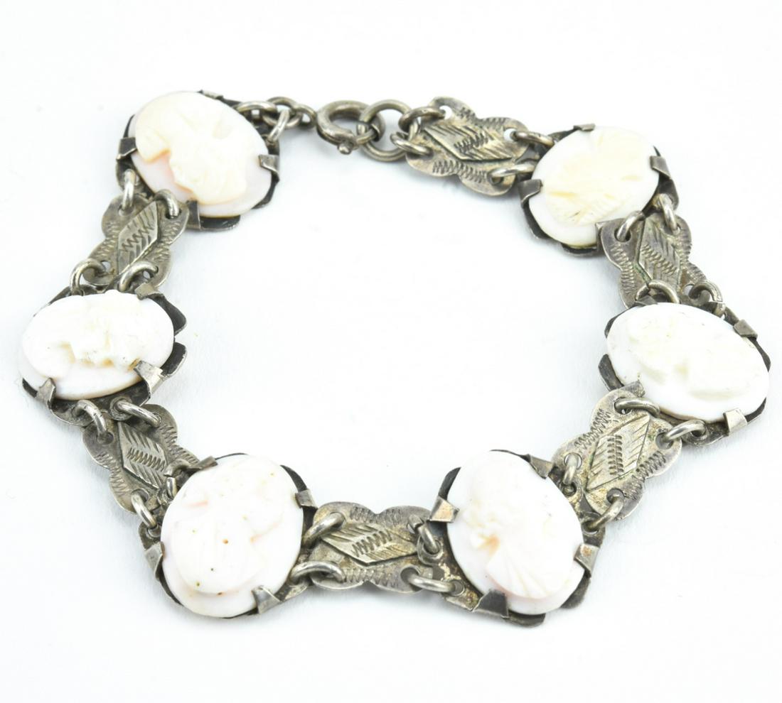 Vintage Sterling Silver & Shell Cameo Bracelet (1 of 8)