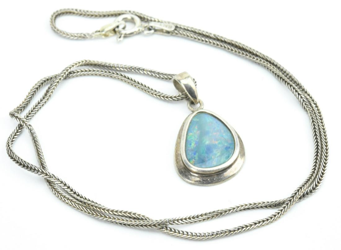 Vintage Sterling Silver & Opal Necklace (1 of 8)