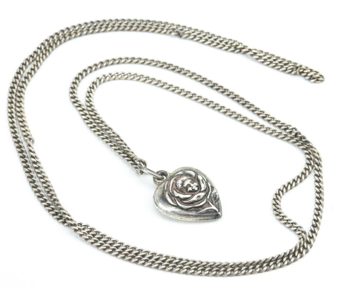 Antique Sterling Silver Puffy Heart Necklace (1 of 6)