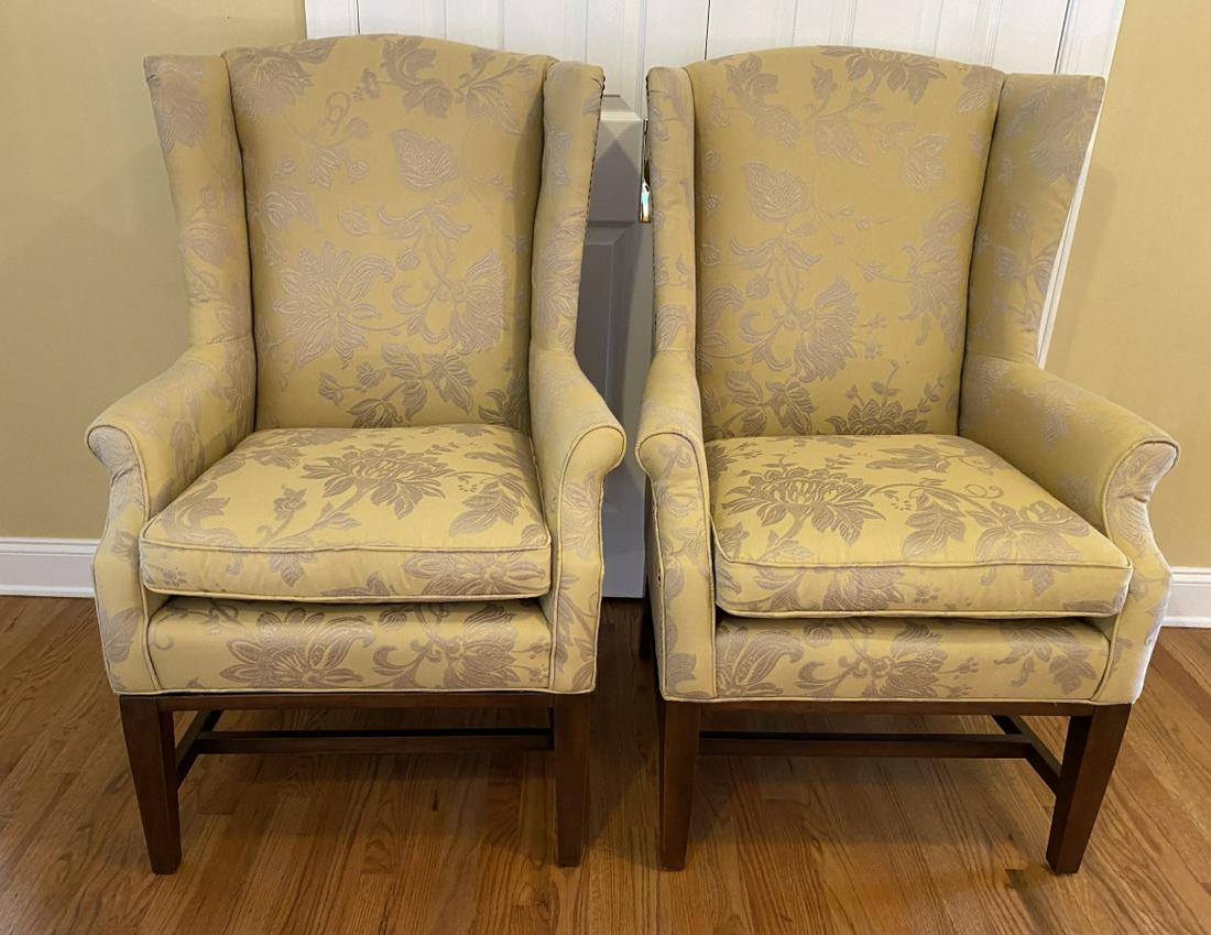 Pair Martha Stewart Damask Wingback Armchairs (1 of 10)
