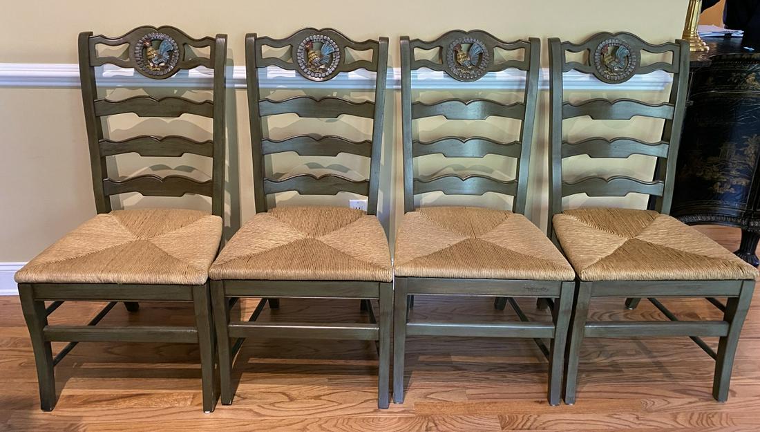 4 French Country Hand Painted Green Dining Chairs (1 of 7)