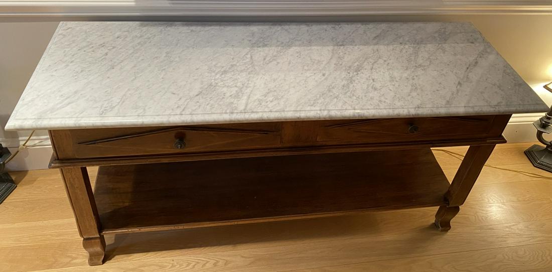 French Provincial Marble Top Pine Console Table (1 of 7)