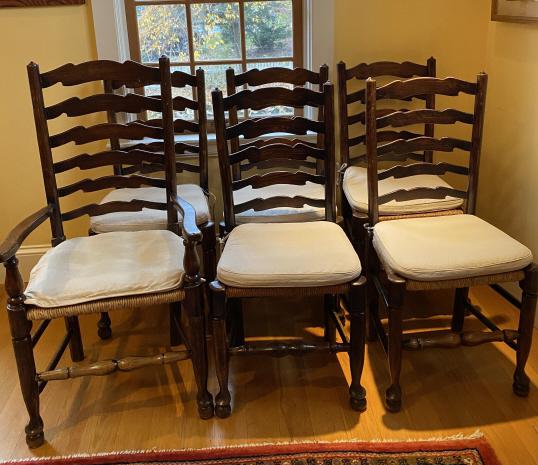 Carved Oak Ladder Back Rush Seat Chairs (1 of 17)