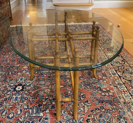 Faux Bamboo Oval Coffee Table With Glass Top (1 of 5)