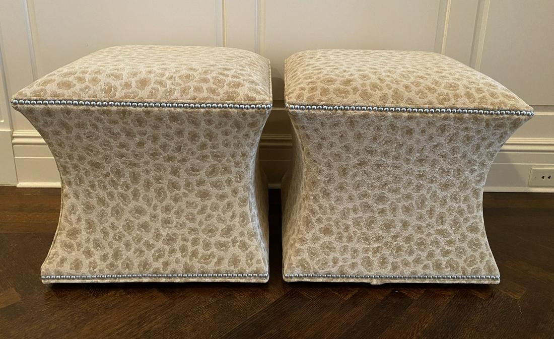 Pair Cheetah Print Upholstered Ottomans (1 of 6)