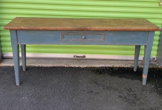 Antique American Country Blue Wood Console Table (1 of 5)
