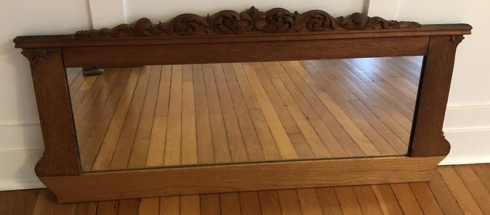 Antique Arts and Crafts Carved Oak Mirror: Antique Arts and Crafts Carved Oak Mirror. 20 inches x 35 inches